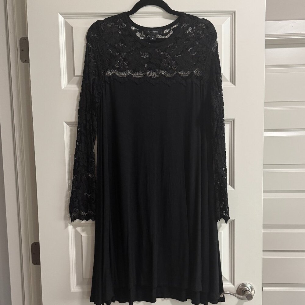 Karen Kane Black XL Dress with Lace neck and sleeve detail